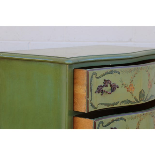 1950s French Provincial Hand-Painted Green Tall Chest of Drawers For Sale - Image 14 of 18