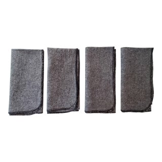 Charcoal Grey Linen Napkins With Black Overlock Edges - Set of 4 For Sale