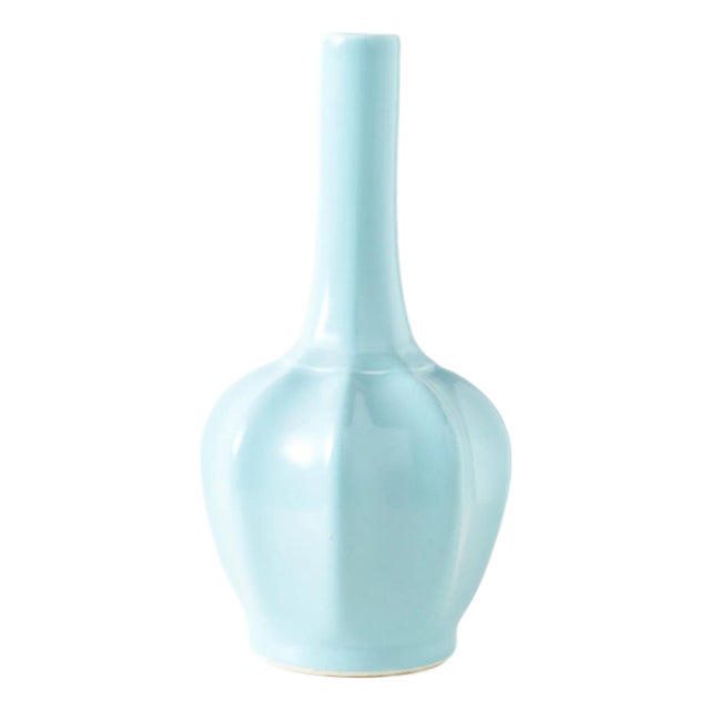 Ribbed Melon-Form Celadon Vase For Sale