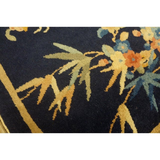 1920s 1920s Blue Foliate Antique Chinese Art Deco Rug 1'7'' X 2' Knotted Wool Carpet For Sale - Image 5 of 9