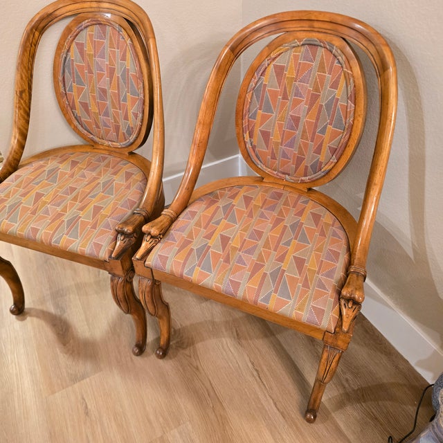 Fabulous pair of French Art Deco Style, unbranded dining or accent chairs. Solid wood with a rich golden honey finish,...