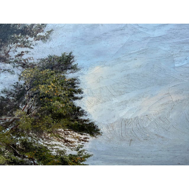 Late 19th Century Antique Oil Painting Landscape by Maxwell 1885 Trees Water Mountains Gold Frame For Sale - Image 5 of 12