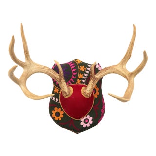 Suzani Upholstered Mounted Deer Antlers For Sale