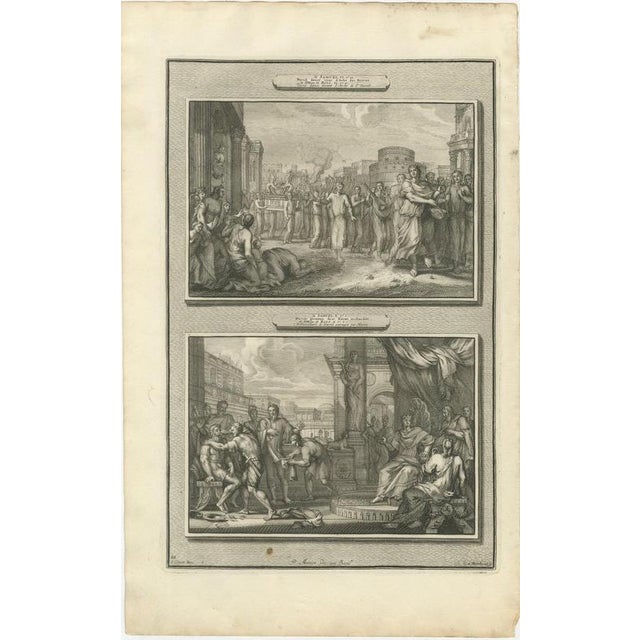 Baroque Pieter Mortier, David Dances Before the Ark and Hanun Shames David's Envoys, 1700, Engraving For Sale - Image 3 of 12