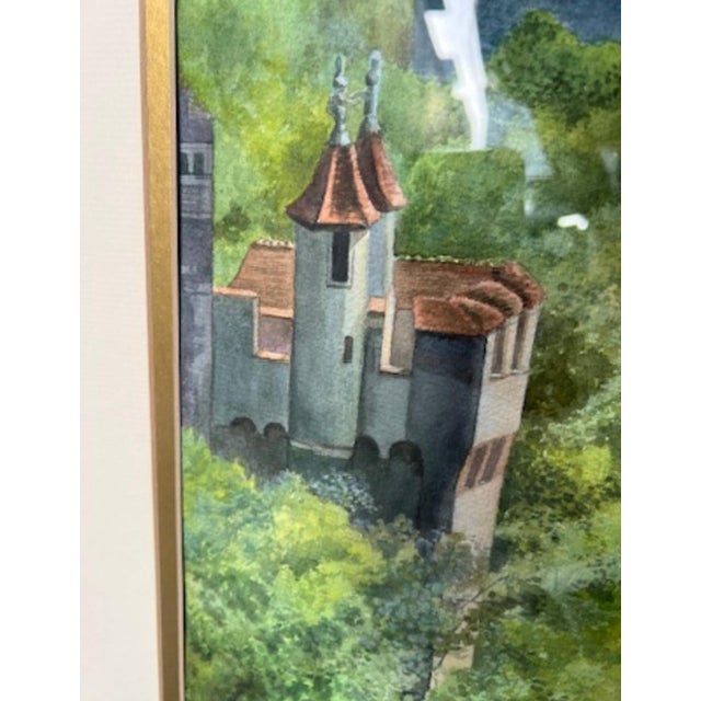 Framed European Village Landscape Watercolor, Signed Florence Strauss For Sale - Image 4 of 13