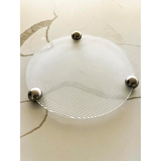 Mid-Century Modern 1970s Crystal Platter/ Tray With Metal Ball Feet For Sale - Image 3 of 7
