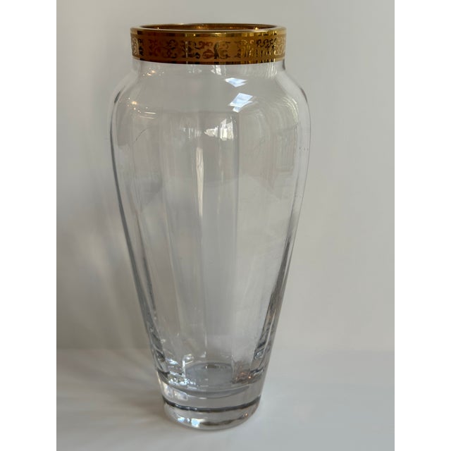 Glass Vintage 1970s Lenox "Autumn" Collection 10" High Crystal Vase Handblown With 24k Gold Encrusted Band For Sale - Image 7 of 12