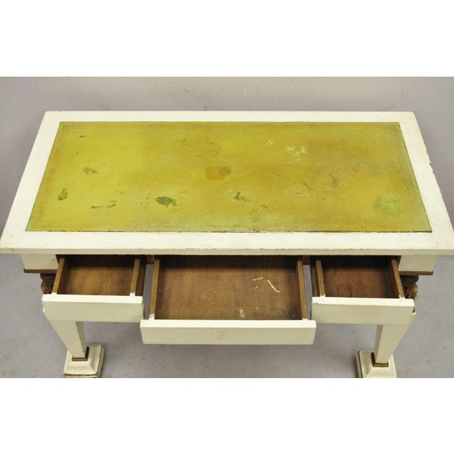 Traditional Antique Egyptian Revival Empire Style Leather Top Figural 3 Drawer Console Desk For Sale - Image 3 of 13