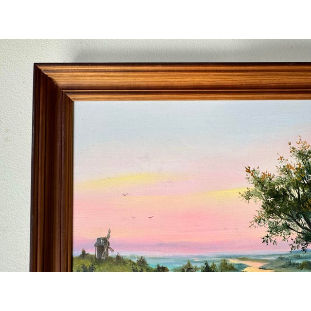 Green Vintage Impressionist Sunset Landscape Oil Painting, Signed For Sale - Image 8 of 12