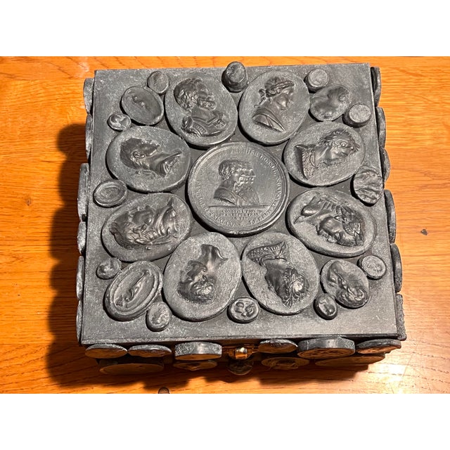 Grand Tour Faux Stone Italian Grand Tour Style Classical Intaglio Decorated Custom Table Box For Sale - Image 3 of 10
