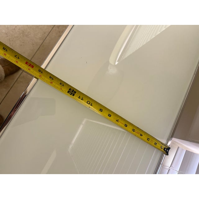 1980s Modern Polished Steel and White Glass Console For Sale - Image 10 of 10