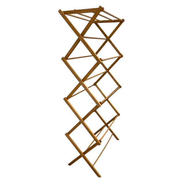 1970s Vintage Folding Wooden Clothes Drying Rack / Laundry Airer - Collapsible Multi-Tier - Design For Sale - Image 5 of 9