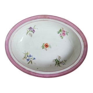 Old Paris Vegetable Bowl With Wildflowers and a Raspberry Banding For Sale