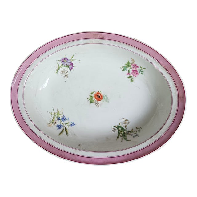 Old Paris Vegetable Bowl With Wildflowers and a Raspberry Banding For Sale