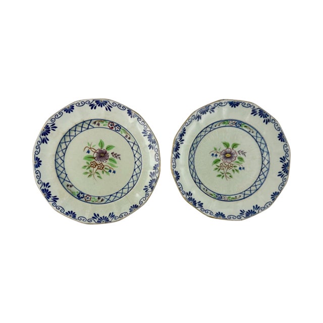 Pair Antique Adams England Calyx Ware Hand Painted Floral Saucers / Dishes For Sale - Image 9 of 9