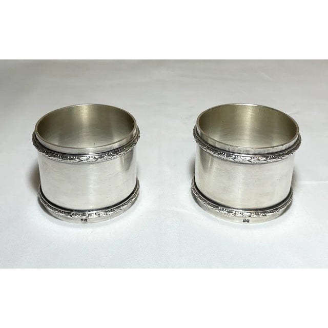 Silver Pair of Antique French Hallmarked Silverplate Napkin Rings Raised Foliate Bands For Sale - Image 8 of 8