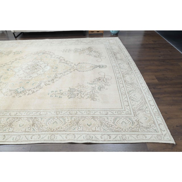 1970s 1970s Vintage Persian Handmade Wool Cotton Beige Area Rug For Sale - Image 5 of 11