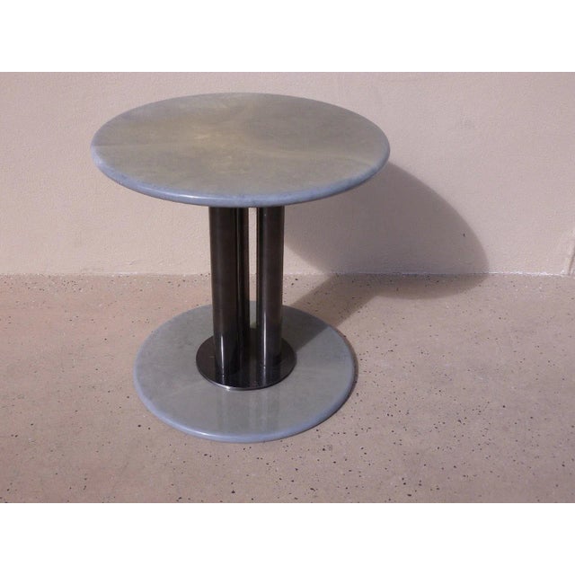 Blue Post Modern 80's Roche Bobois Goatskin / Parchment Three Column Occasional Table For Sale - Image 8 of 9