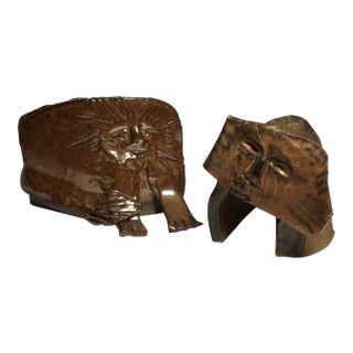 Vintage Ceramic Cat Sculptures Signed 2 For Sale