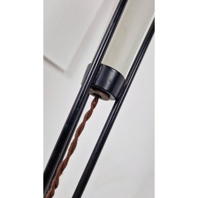 1950s Brass and Iron Floor Lamp with Sandblasted Glass Lampshade and Marble Base, 1950s For Sale - Image 5 of 14