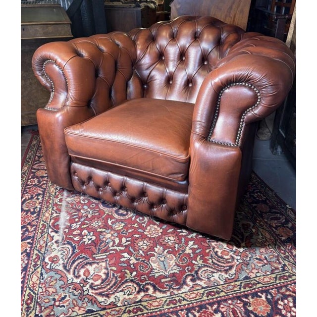 Vintage English Leather Chesterfield Tub Chair, 1980s For Sale - Image 3 of 9