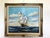 Beautiful vintage oil on canvas depicting a classic sailing ship navigating rolling ocean waves under a bright sky filled...