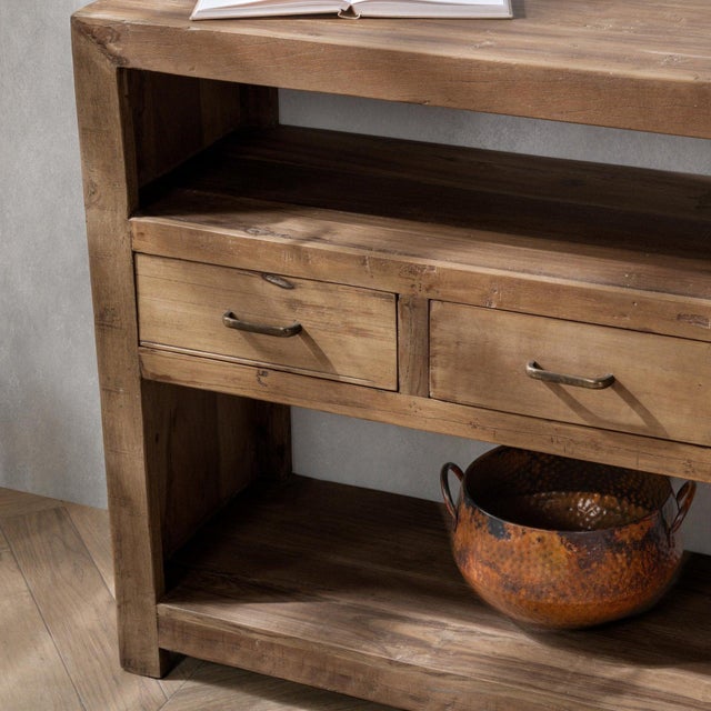 Wood Sawyer Rustic Shelf & Drawer Console Table For Sale - Image 7 of 7