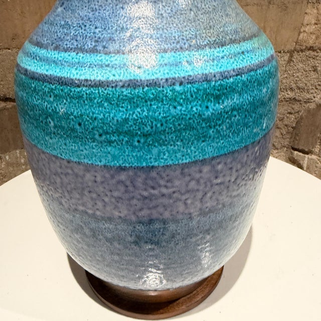 For your consideration, a vintage Mid-Century Modern ceramic table lamp, possibly designed by Aldo Londi for Bitossi,...