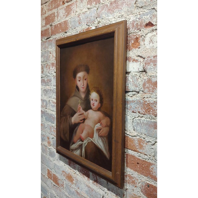 17th Century 17th Century Italian Oil Painting Saint Francis d'Assisi With the Christ Child For Sale - Image 5 of 7
