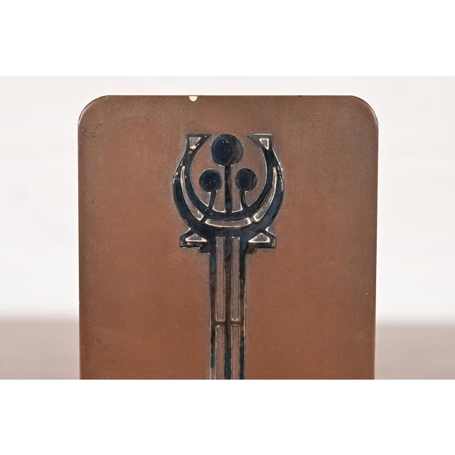 Metal Silver Crest Arts & Crafts Sterling Silver on Bronze Bookends, Pair For Sale - Image 7 of 14