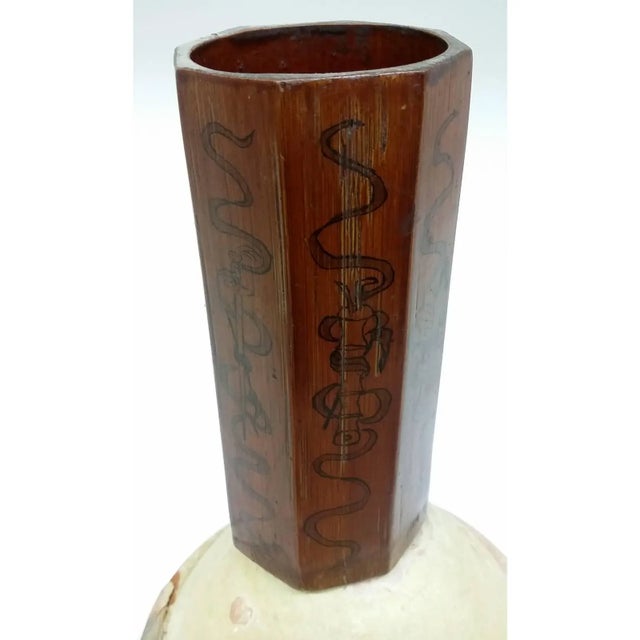 Lovely Chinese Antique Brush Holder made from Bamboo. 8 sided with the very lucky 8 treasures painted on each side. Part...