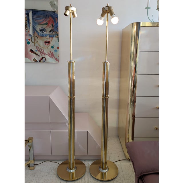 1980s Vintage Gilt and Chrome Floor Lamps from Baulmann, Germany, 1980s, Set of 2 For Sale - Image 5 of 18