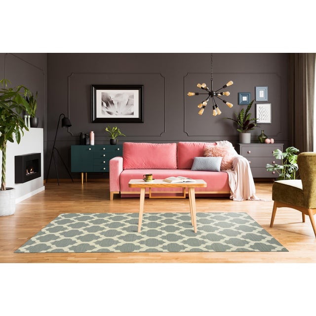 Selene Elena Gray Flatweave Wool Rug, Country of Origin: India. This contemporary flatweave piece showcases the...