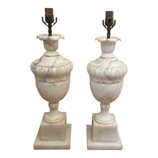 Large Vintage Italian Carved Alabaster Lamps - a Pair For Sale