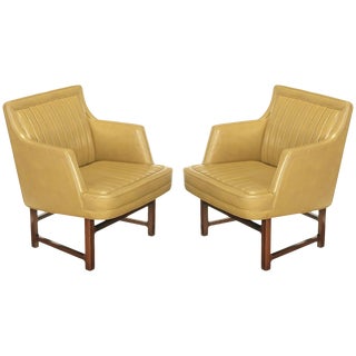 Edward Wormley "Bucket Seat" Leather and Mahogany Club Chairs - a Pair For Sale