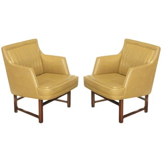 Edward Wormley "Bucket Seat" Leather and Mahogany Club Chairs - a Pair For Sale