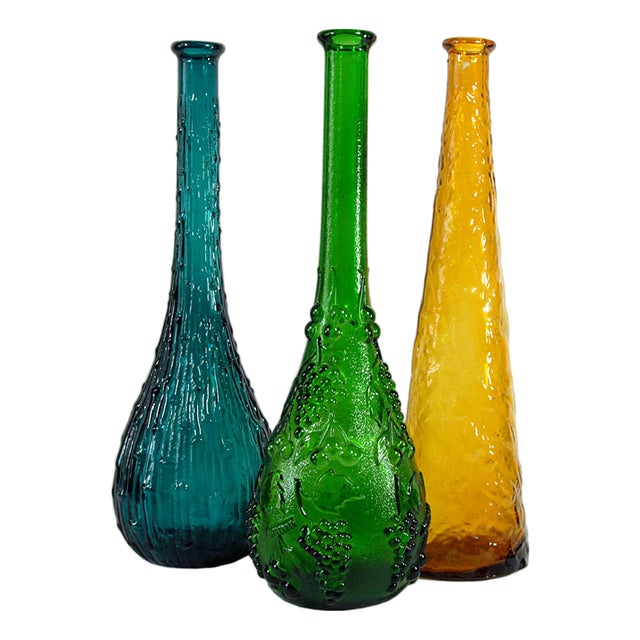 Italian Glass Empoli Decanters, 1960s, Set of 3 For Sale
