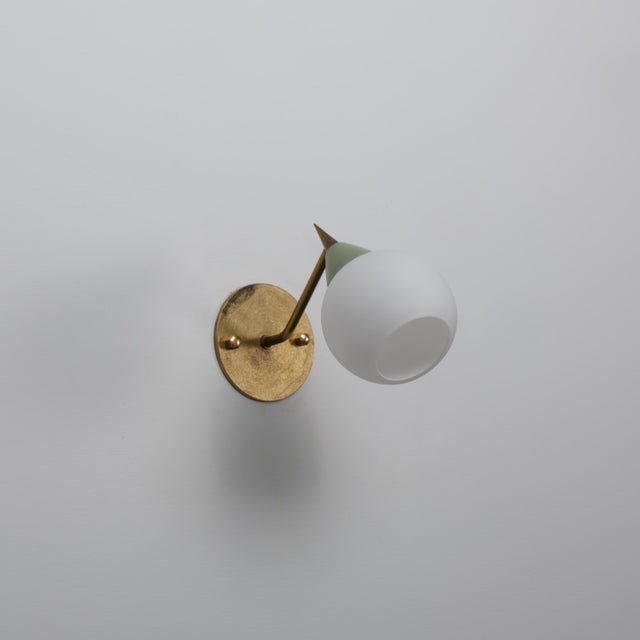 Gold Vintage Italian Green Lacquered Metal and Opaline Glass Wall Sconce, 1950s For Sale - Image 8 of 8