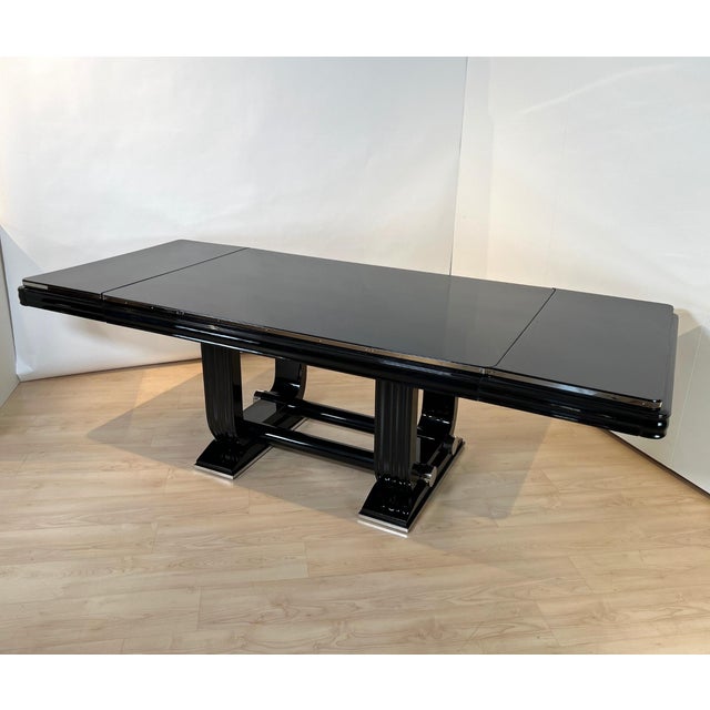 1930s Art Deco Expandable Dining Table in Black Lacquer and Chrome, 1930 For Sale - Image 5 of 18