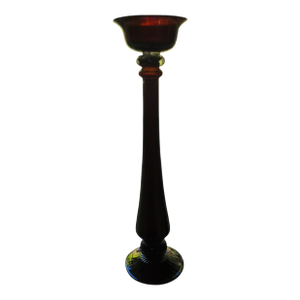Vintage Hand Blown Dark Amber Italian Art Glass Floor Table Candlestick Holder