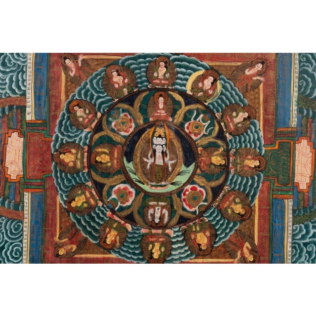 Blue Late 19th Century Tibetan Buddhist Mandala Thangka Painting of the Meditation Buddha, Framed For Sale - Image 8 of 10