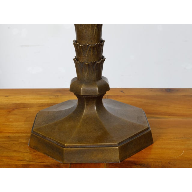 Metal Pair of French 1920s Bronze Palm Tree Table Lamps on Octagonal Bases, USA Wired For Sale - Image 7 of 11