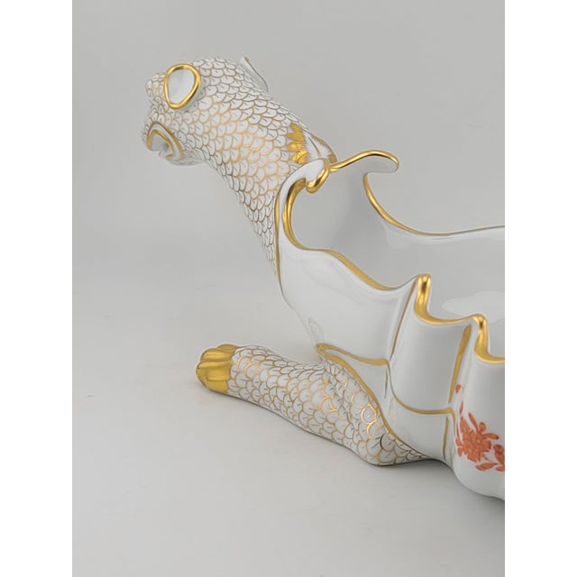 White Rare Herend Hand Painted Dragon Dish #7760 - 11 1/4" Long Hand Signed by Artist Vecsey Tamas For Sale - Image 8 of 14