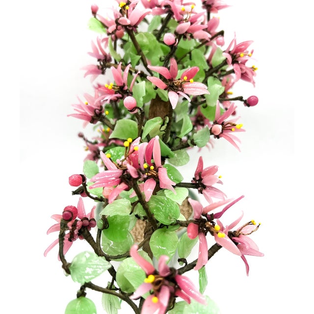 Pink Oversized Handcrafted Glass Jade Blossom Bonsai Tree in Celadon Pot – Asian / Chinoiserie For Sale - Image 8 of 12