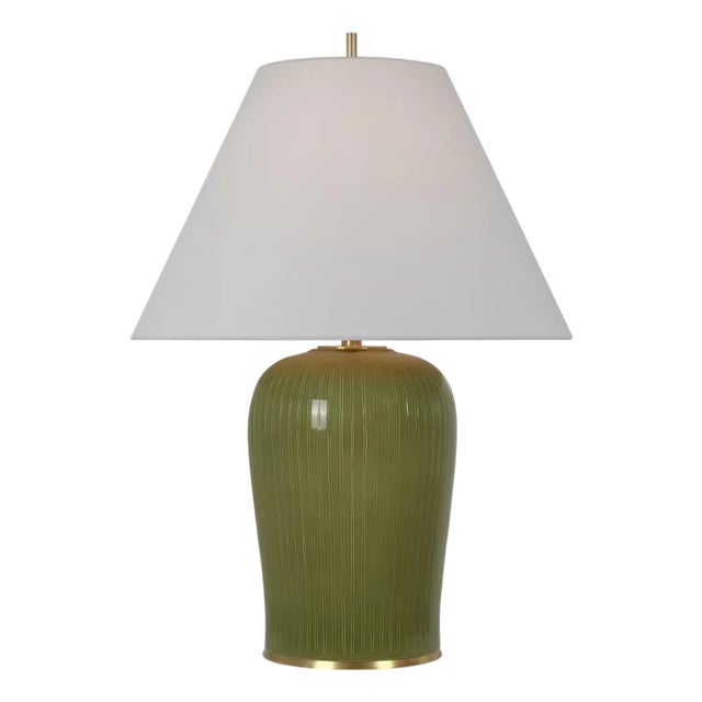 Thomas O'Brien by Visual Comfort Signature Opera 30" Table Lamp in Light Olive with Linen Shade For Sale
