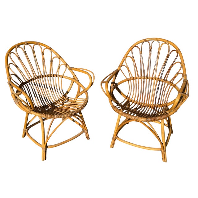 Contemporary Vintage French Rattan Armchairs, 1960s, Set of 2 For Sale - Image 3 of 13