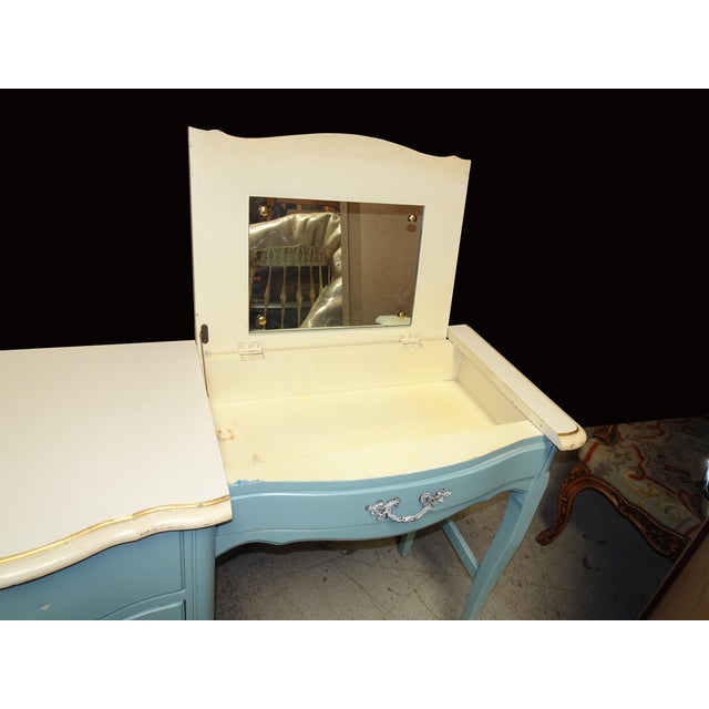 Vintage Kent Coffey French Provincial Turquoise Writing Desk Vanity