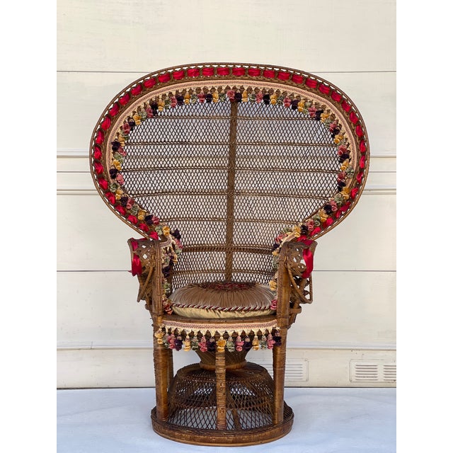 Spectacular 1950 Peacock Rattan Bamboo Armchair in Mackenzie Zie Childs Style For Sale - Image 9 of 9
