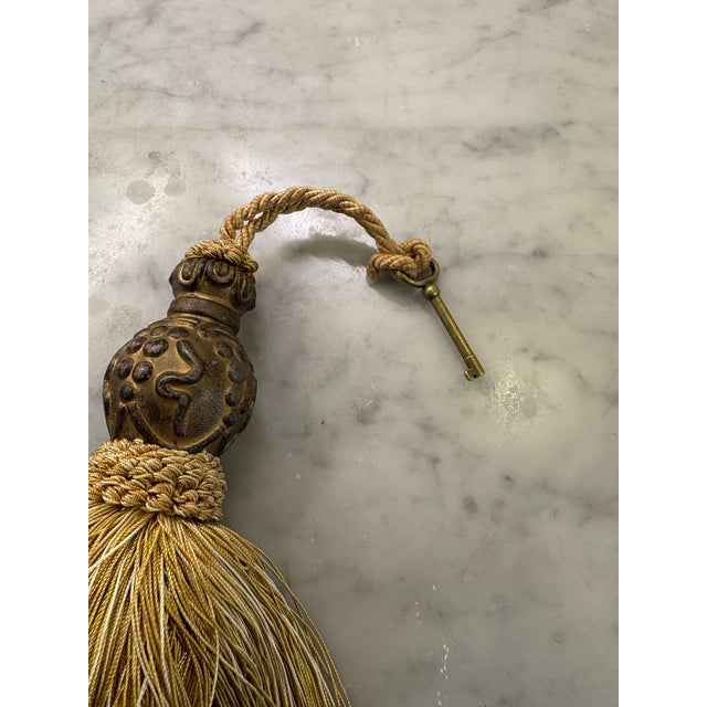 Hollywood Regency Vintage Large Passementerie Key Tassel With Brass Barrel Key ( Key Is New) Grandmellenial, Hollywood Regency. Traditional For Sale - Image 3 of 4