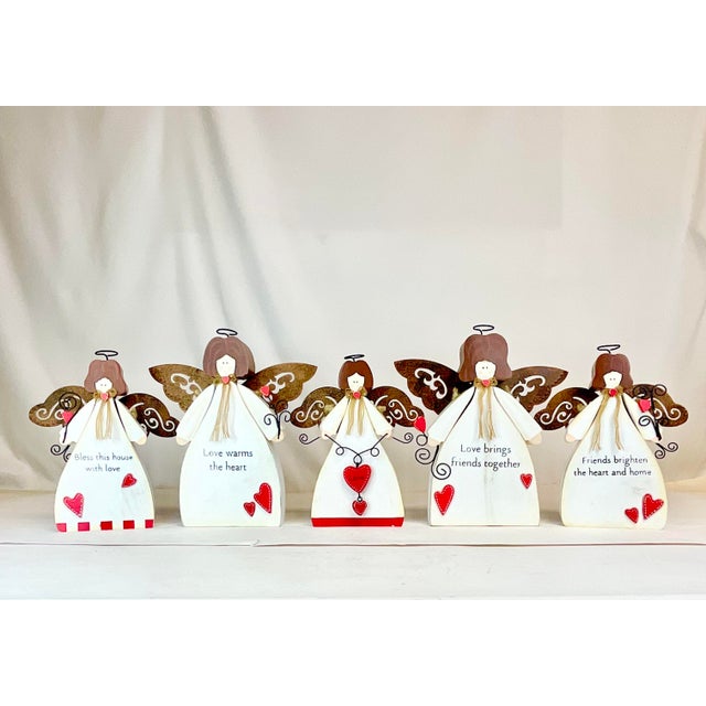 Figurative 1990s Vintage Boho Chic Arts & Crafts Valentine Angels - Set of 5. For Sale - Image 3 of 11